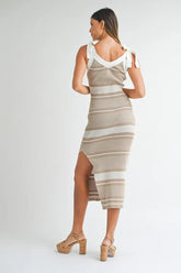 MABLE Striped Rib Knit Midi Dress OutfitFlow